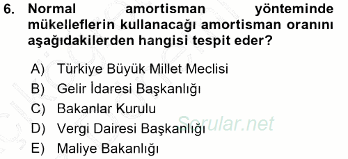Özel Vergi Hukuku 1 2015 - 2016 Ara Sınavı 6.Soru
