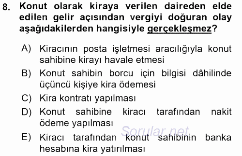 Özel Vergi Hukuku 1 2015 - 2016 Ara Sınavı 8.Soru