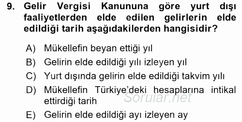 Özel Vergi Hukuku 1 2015 - 2016 Ara Sınavı 9.Soru