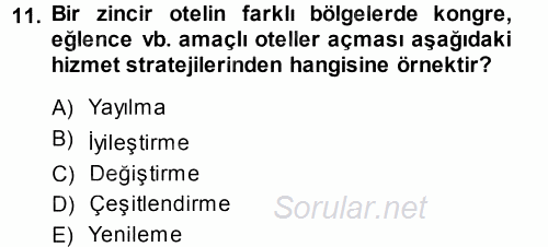Hizmet Tasarımı 2014 - 2015 Tek Ders Sınavı 11.Soru