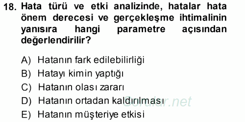 Hizmet Tasarımı 2014 - 2015 Tek Ders Sınavı 18.Soru
