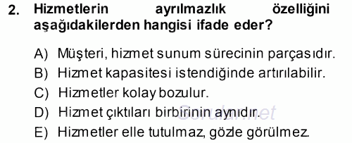 Hizmet Tasarımı 2014 - 2015 Tek Ders Sınavı 2.Soru