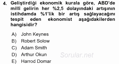 Maliye Politikası 2 2017 - 2018 Dönem Sonu Sınavı 4.Soru