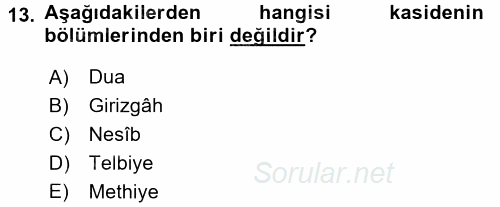Türk İslam Edebiyatı 2015 - 2016 Ara Sınavı 13.Soru