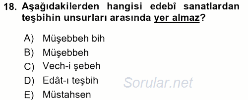 Türk İslam Edebiyatı 2015 - 2016 Ara Sınavı 18.Soru