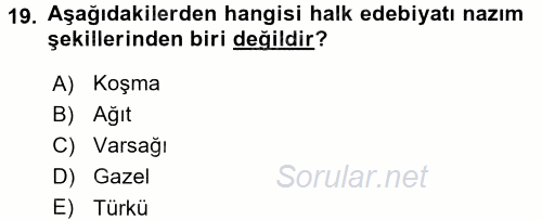 Türk İslam Edebiyatı 2015 - 2016 Ara Sınavı 19.Soru