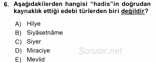 Türk İslam Edebiyatı 2015 - 2016 Ara Sınavı 6.Soru