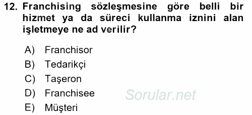 Girişimcilik ve İş Kurma 2016 - 2017 3 Ders Sınavı 12.Soru