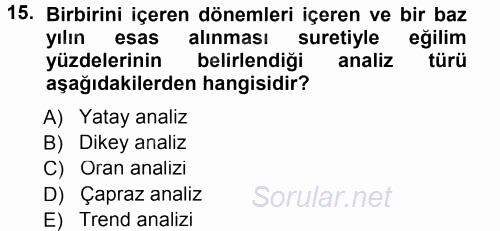 Muhasebe Denetimi ve Mali Analiz 2012 - 2013 Dönem Sonu Sınavı 15.Soru