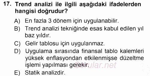 Muhasebe Denetimi ve Mali Analiz 2012 - 2013 Dönem Sonu Sınavı 17.Soru