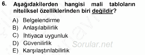 Muhasebe Denetimi ve Mali Analiz 2012 - 2013 Dönem Sonu Sınavı 6.Soru