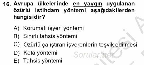 Sosyal Politika 2 2014 - 2015 Ara Sınavı 16.Soru