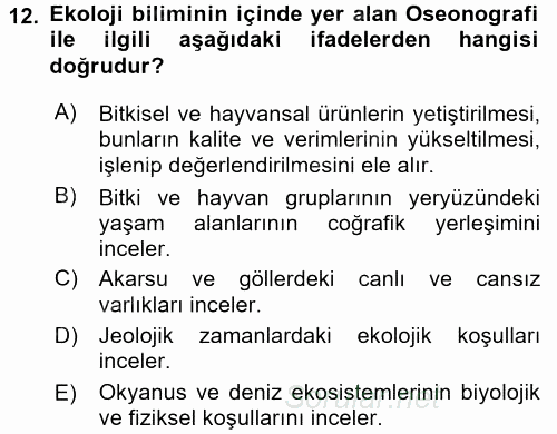 Enerji ve Çevre 2015 - 2016 Dönem Sonu Sınavı 12.Soru