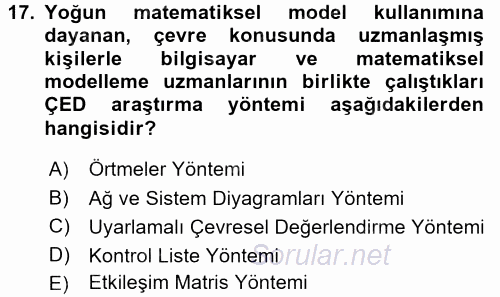 Enerji ve Çevre 2015 - 2016 Dönem Sonu Sınavı 17.Soru