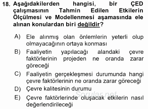 Enerji ve Çevre 2015 - 2016 Dönem Sonu Sınavı 18.Soru