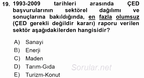 Enerji ve Çevre 2015 - 2016 Dönem Sonu Sınavı 19.Soru