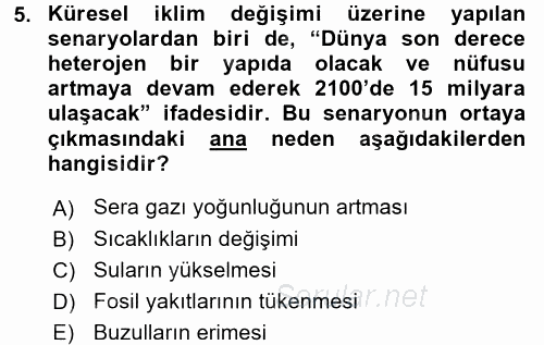 Enerji ve Çevre 2015 - 2016 Dönem Sonu Sınavı 5.Soru