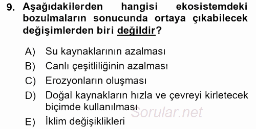 Enerji ve Çevre 2015 - 2016 Dönem Sonu Sınavı 9.Soru
