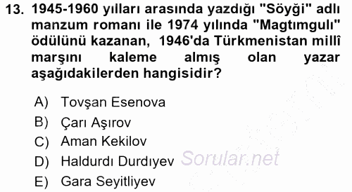 Çağdaş Türk Edebiyatları 1 2015 - 2016 Dönem Sonu Sınavı 13.Soru