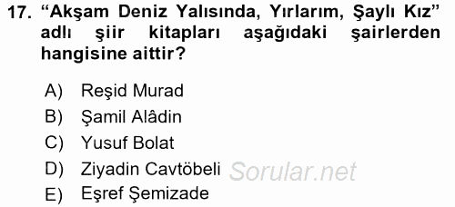 Çağdaş Türk Edebiyatları 1 2015 - 2016 Dönem Sonu Sınavı 17.Soru