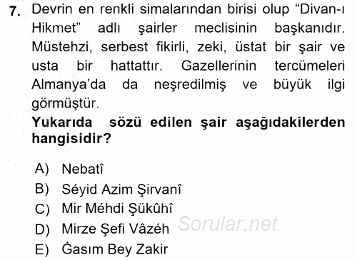 Çağdaş Türk Edebiyatları 1 2015 - 2016 Dönem Sonu Sınavı 7.Soru