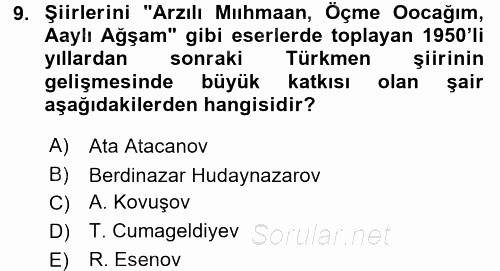 Çağdaş Türk Edebiyatları 1 2015 - 2016 Dönem Sonu Sınavı 9.Soru