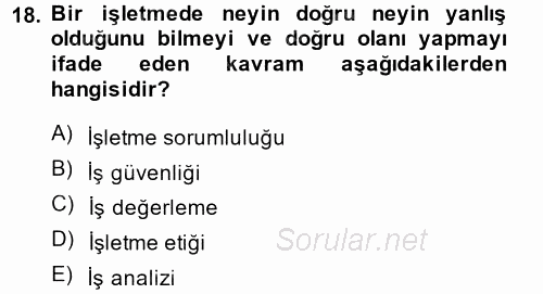 Stratejik Yönetim 2 2014 - 2015 Dönem Sonu Sınavı 18.Soru