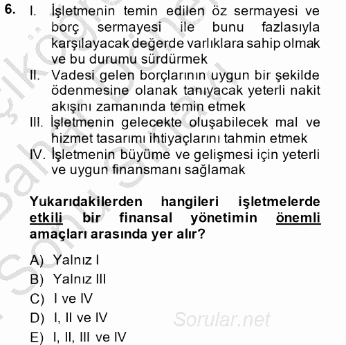 Stratejik Yönetim 2 2014 - 2015 Dönem Sonu Sınavı 6.Soru