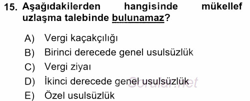 Vergi Hukuku 2015 - 2016 Dönem Sonu Sınavı 15.Soru