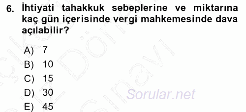 Vergi Hukuku 2015 - 2016 Dönem Sonu Sınavı 6.Soru