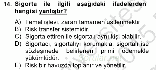 Finansal Kurumlar 2014 - 2015 Dönem Sonu Sınavı 14.Soru