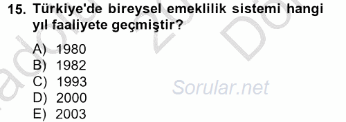 Finansal Kurumlar 2014 - 2015 Dönem Sonu Sınavı 15.Soru