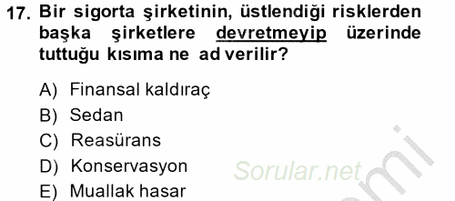 Finansal Kurumlar 2014 - 2015 Dönem Sonu Sınavı 17.Soru