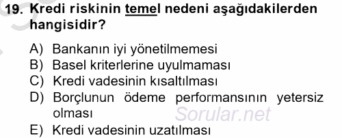 Finansal Kurumlar 2014 - 2015 Dönem Sonu Sınavı 19.Soru