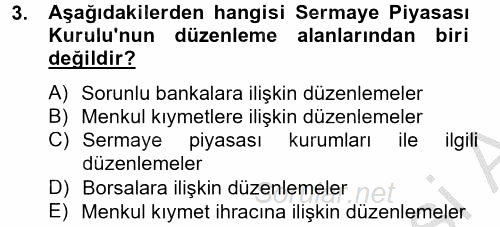 Finansal Kurumlar 2014 - 2015 Dönem Sonu Sınavı 3.Soru