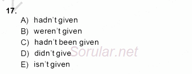 Bağlamsal Dilbilgisi 2 2013 - 2014 Dönem Sonu Sınavı 17.Soru