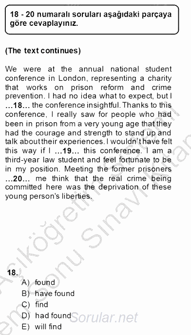 Bağlamsal Dilbilgisi 2 2013 - 2014 Dönem Sonu Sınavı 18.Soru
