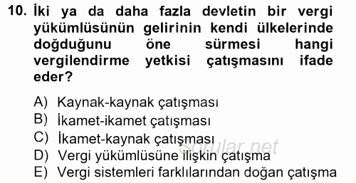 Uluslararası Kamu Maliyesi 2012 - 2013 Dönem Sonu Sınavı 10.Soru