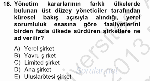 Uluslararası Kamu Maliyesi 2012 - 2013 Dönem Sonu Sınavı 16.Soru