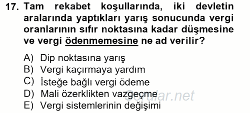 Uluslararası Kamu Maliyesi 2012 - 2013 Dönem Sonu Sınavı 17.Soru