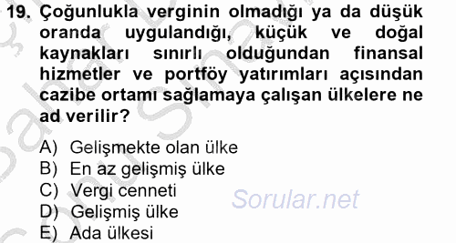 Uluslararası Kamu Maliyesi 2012 - 2013 Dönem Sonu Sınavı 19.Soru