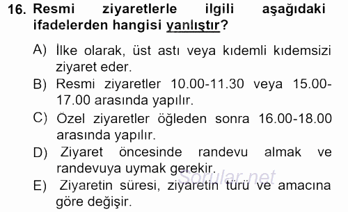 Sosyal Davranış ve Protokol 2014 - 2015 Ara Sınavı 16.Soru