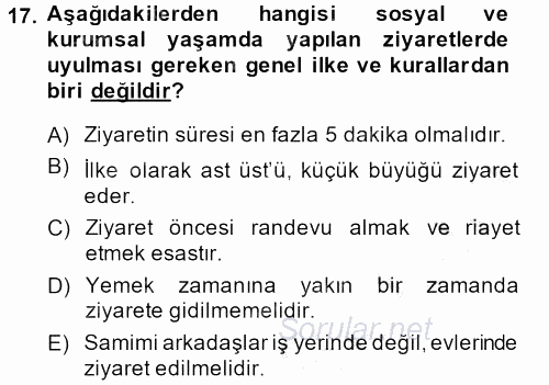 Sosyal Davranış ve Protokol 2014 - 2015 Ara Sınavı 17.Soru
