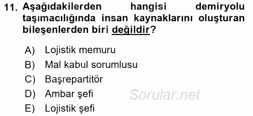 Ulaştırma Sistemleri Ve Yönetimi 2016 - 2017 Ara Sınavı 11.Soru