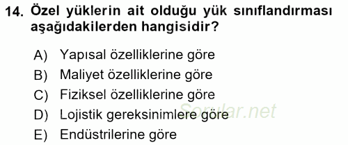 Ulaştırma Sistemleri Ve Yönetimi 2016 - 2017 Ara Sınavı 14.Soru