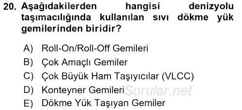 Ulaştırma Sistemleri Ve Yönetimi 2016 - 2017 Ara Sınavı 20.Soru