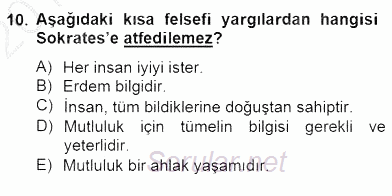 İlkçağ Felsefesi 2012 - 2013 Dönem Sonu Sınavı 10.Soru