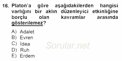 İlkçağ Felsefesi 2012 - 2013 Dönem Sonu Sınavı 16.Soru