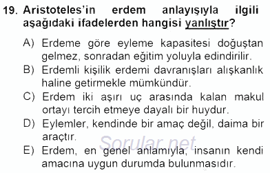 İlkçağ Felsefesi 2012 - 2013 Dönem Sonu Sınavı 19.Soru