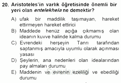 İlkçağ Felsefesi 2012 - 2013 Dönem Sonu Sınavı 20.Soru